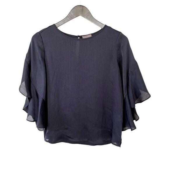 Vince Camuto Navy Textured Silky Flutter Sleeve Blouse - Picture 1 of 6